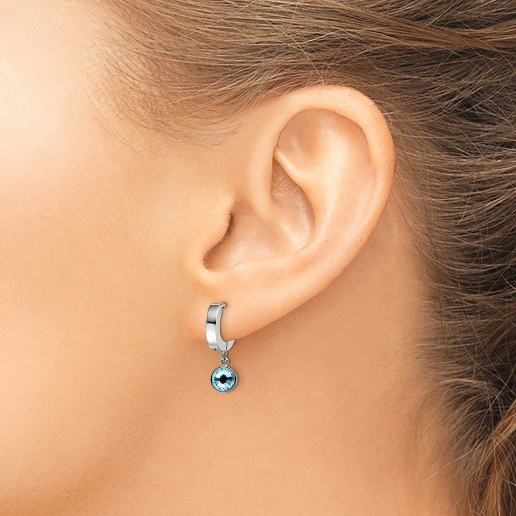 Stainless Steel Polished Hinged Blue Lab-Created Crystal Huggie Hoop Earrings for Women