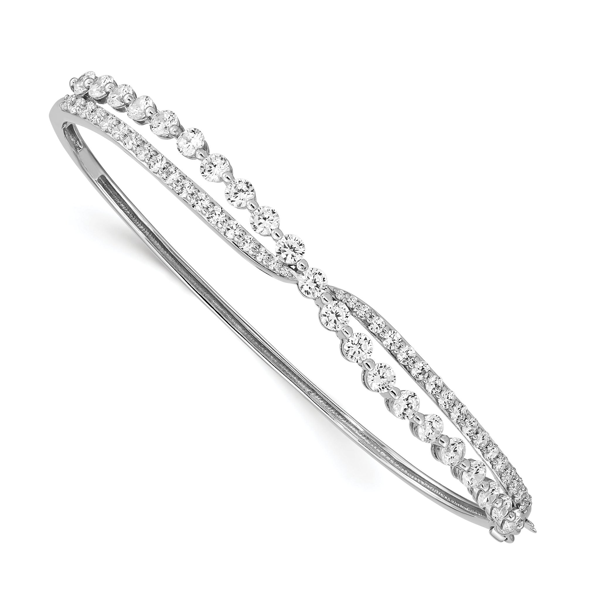 Sterling Silver Rhodium-plated Criss Cross CZ Hinged Bangle Main image