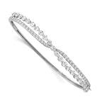 Sterling Silver Rhodium-plated Criss Cross CZ Hinged Bangle