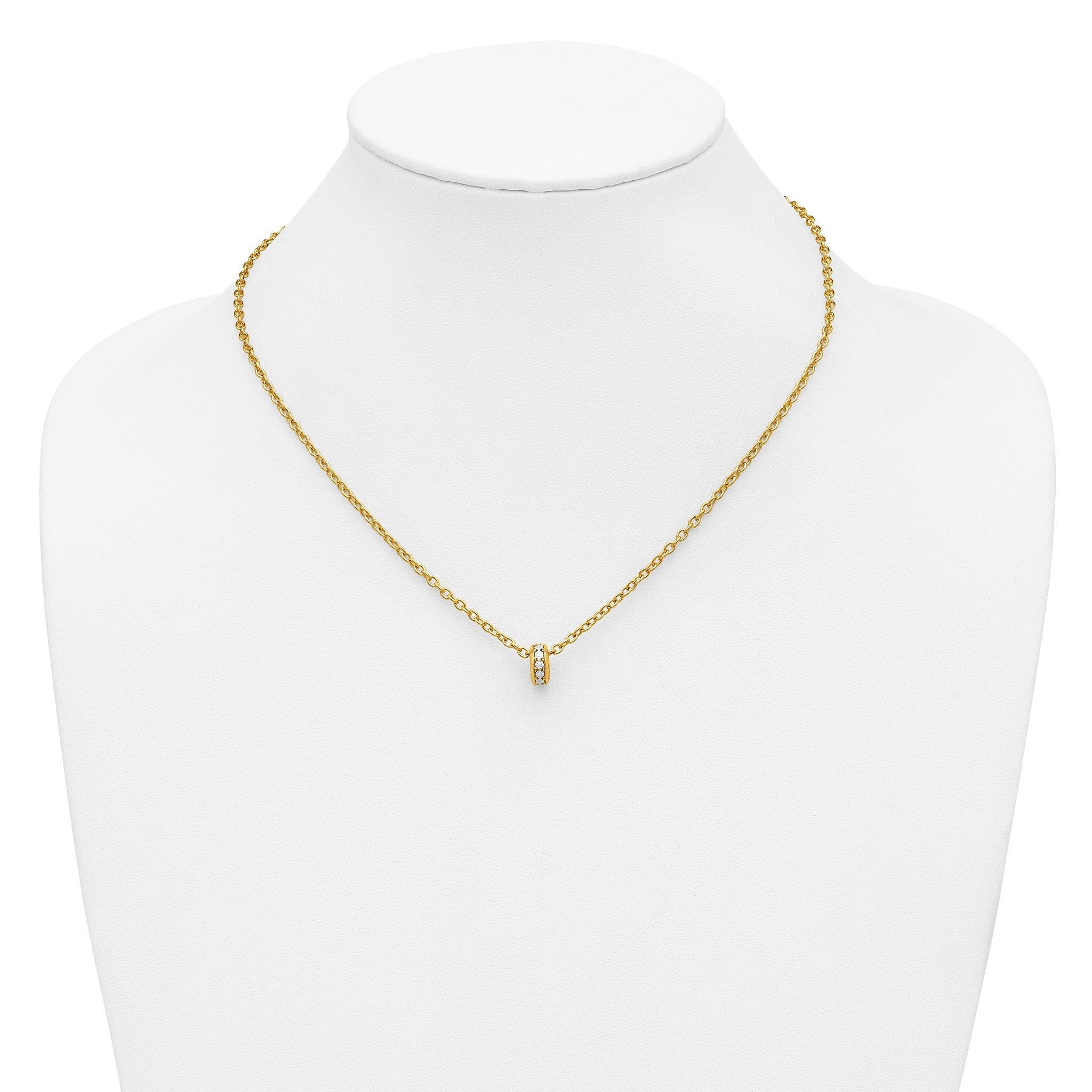 14K w/White Rhodium Polished Circle Pendant Necklace