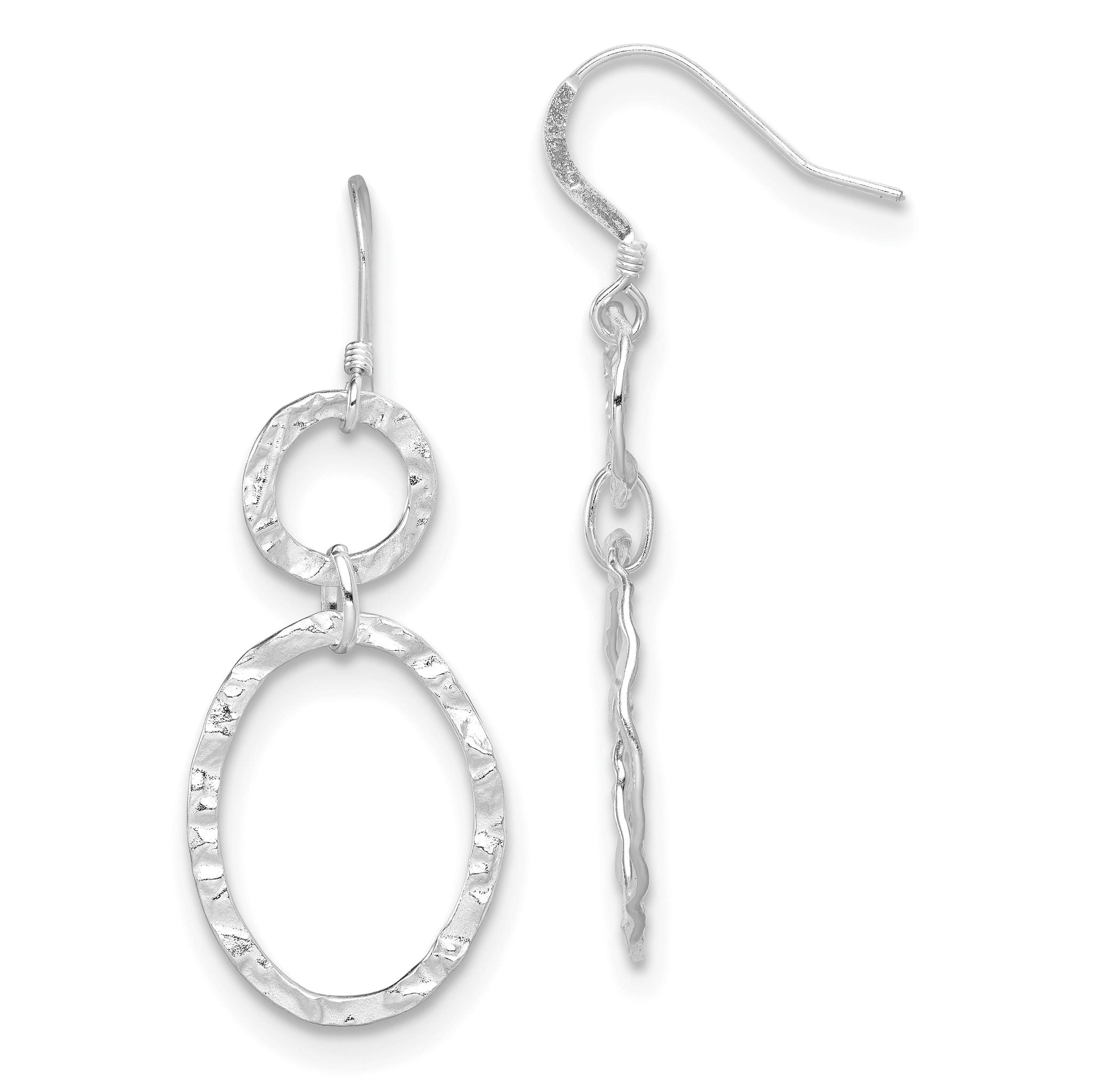 Sterling Silver Rhod-plated Polished & Hammered Circle & Oval Dangle Earrin Main image