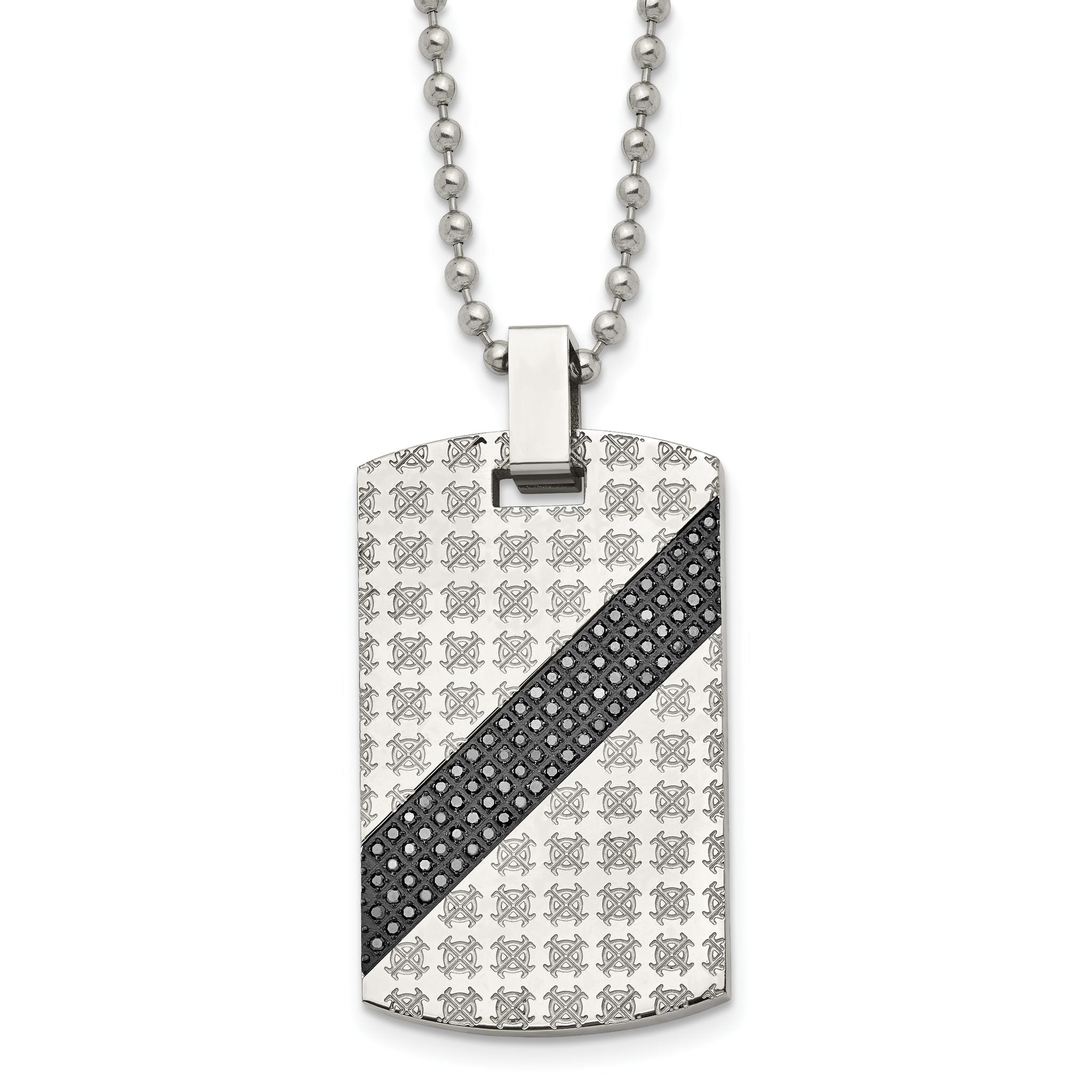 Chisel Stainless Steel Polished with 1/2 carat Black Diamond Dog Tag on a 24 inch Ball Chain Necklace Main image