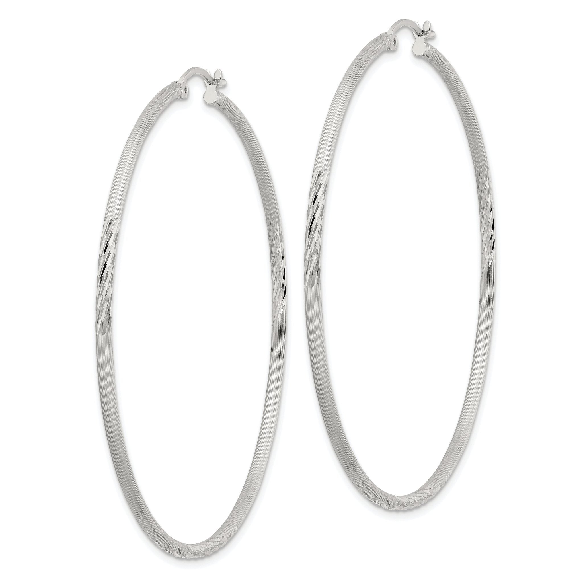 Sterling Silver 2mm Polished/Satin D/C Hoop Earrings Secondary image
