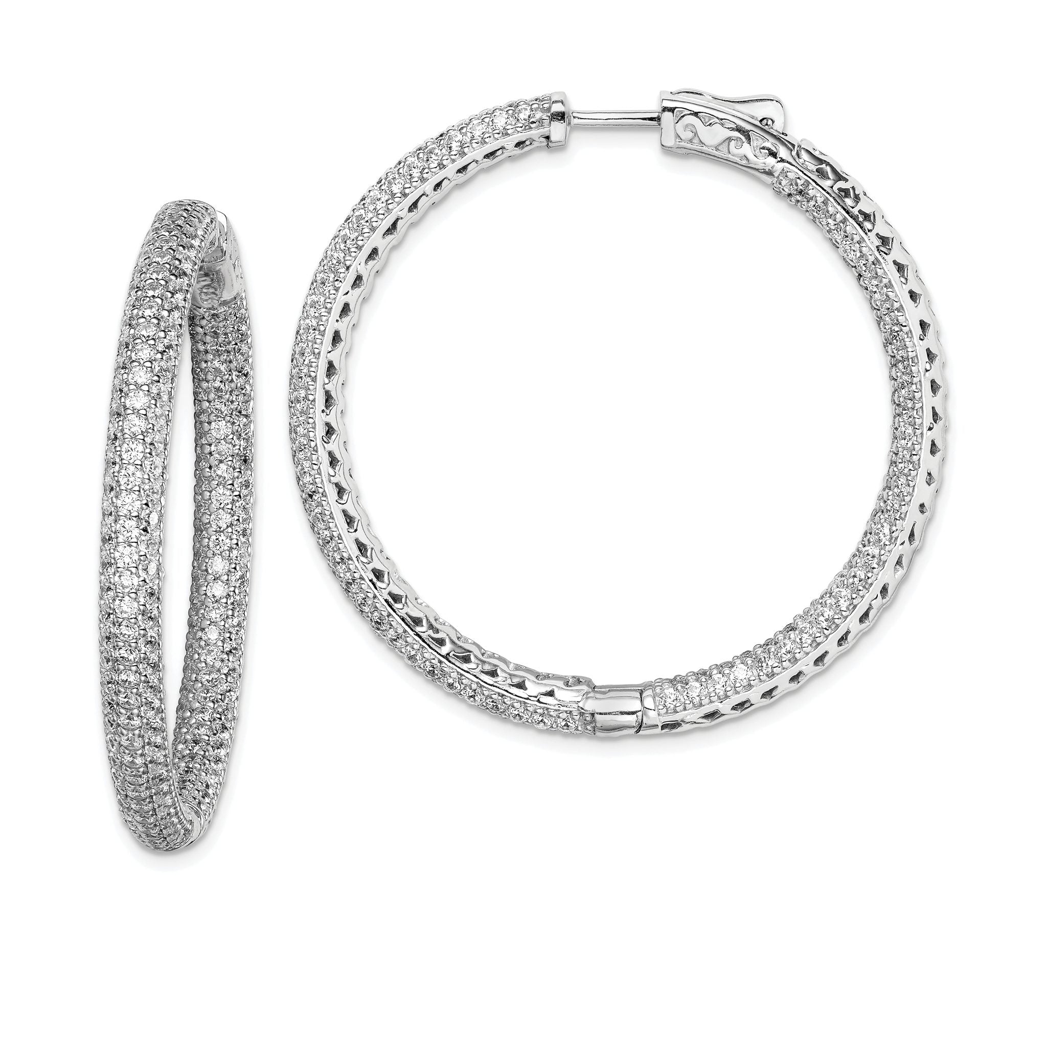 Sterling Shimmer Sterling Silver Rhodium-plated 380 Stone PavÃÆÃÂ¢ÃÂ¢Ã¢â¬Å¡ÃÂ¬Ãâ¦ÃÂ¡ 1.5mm CZ In and Out Round Hinged Hoop Earrings