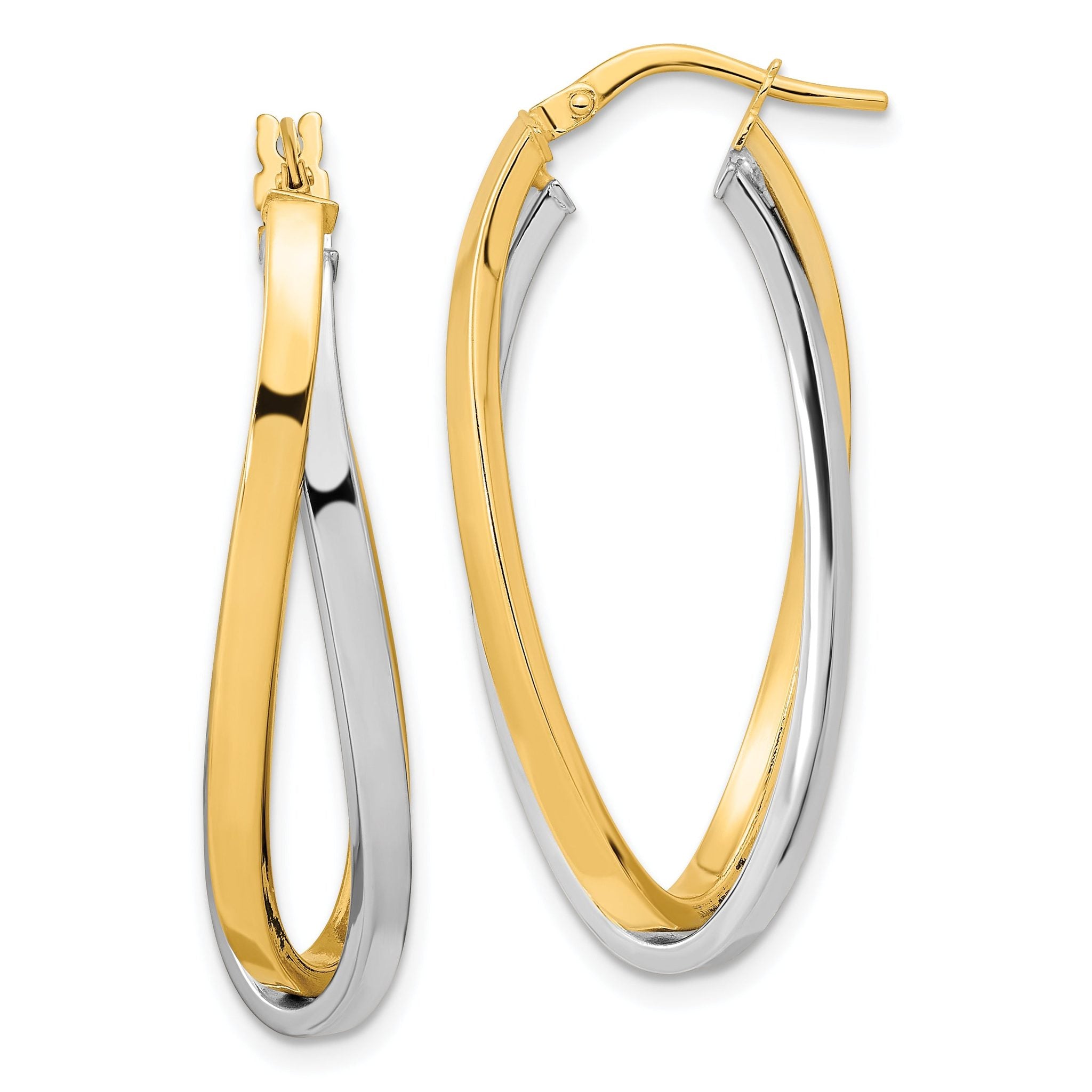 14k Two Tone Polished Oval Double Hoops Main image