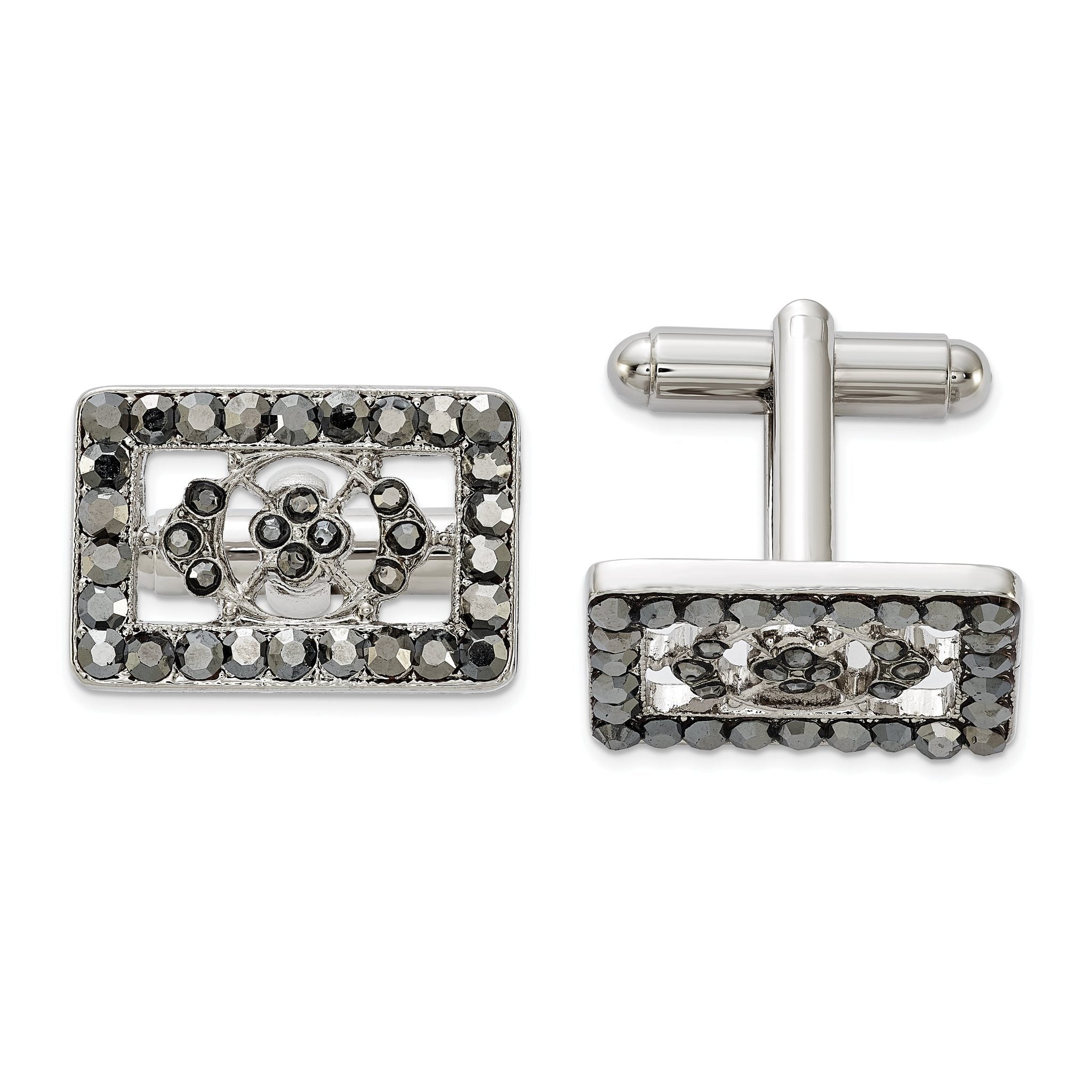1928 Silver-tone Black Crystal Rectangle Cuff Links Main image
