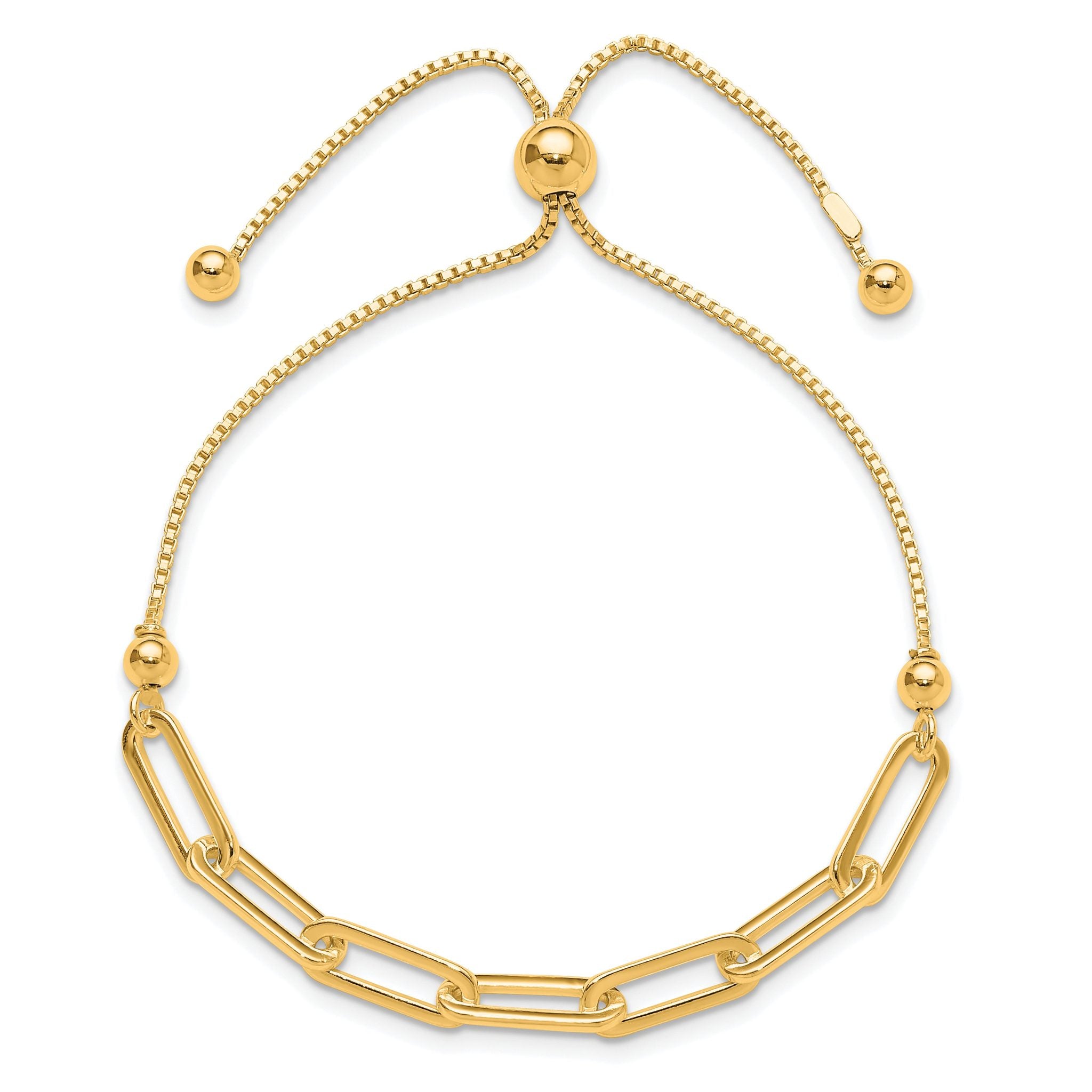 Sterling Silver Gold-tone Polished Paperclip Link Adjustable Bracelet