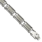 Stainless Steel Polished with Grey Carbon Fiber Inlay Link Bracelet for Men