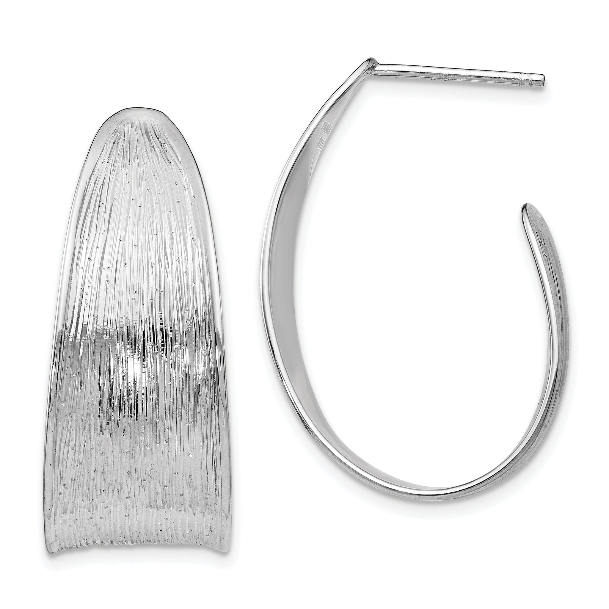 Sterling Silver 925 Polished Textured J-Hoop Earrings by Sophia Jewelers Main image