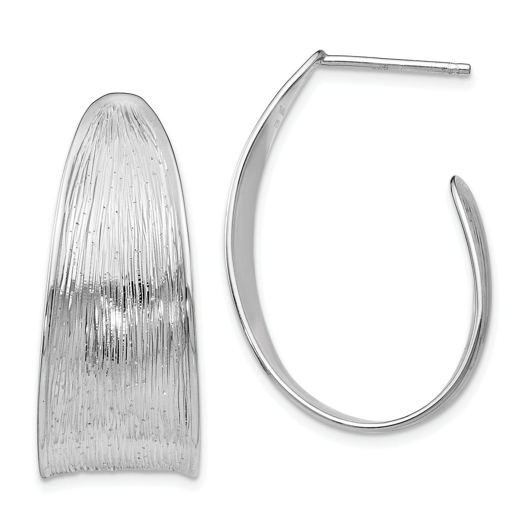 Sterling Silver 925 Polished Textured J-Hoop Earrings by Sophia Jewelers