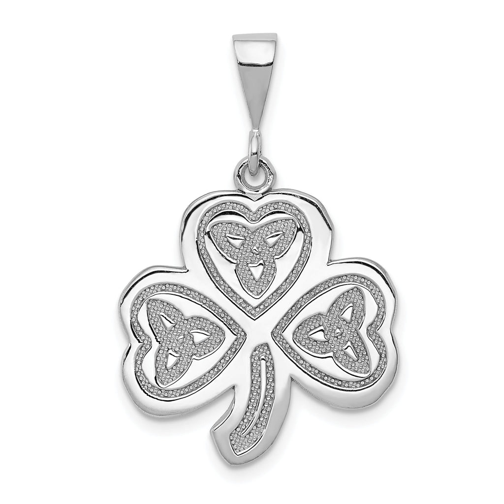 14K White Gold Trinity Clover Pendant with Polished Rhodium Finish