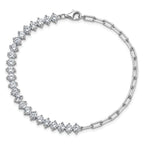 Cheryl M Sterling Silver Rhodium-plated Polished Fancy CZ and Paperclip Link Bracelet