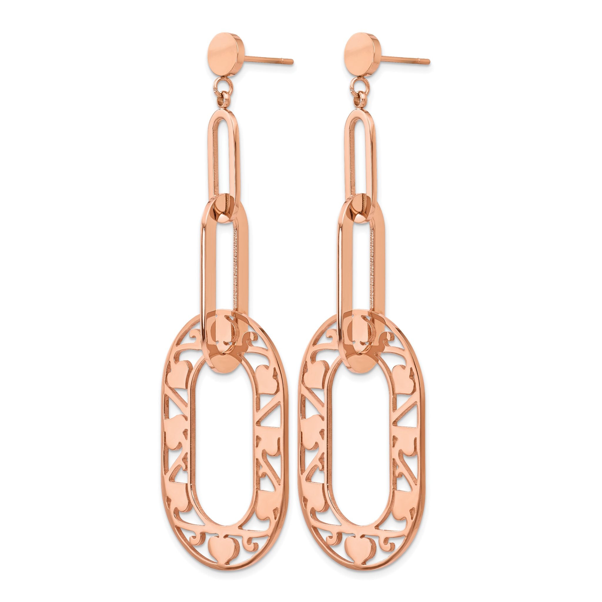 Stainless Steel Rose Gold-Tone Polished Heart Drop Dangle Earrings for Women Secondary image