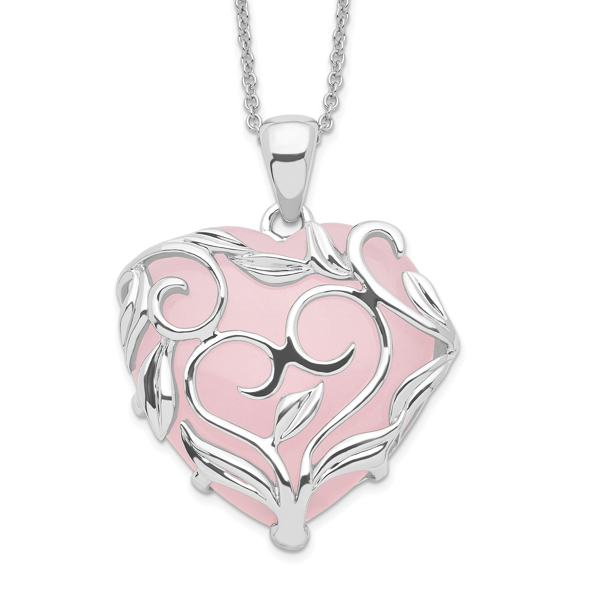 Sentimental Expressions Sterling Silver Rhodium-plated Rose Quartz Generous Heart 18 inch Necklace with Poem Card Main image
