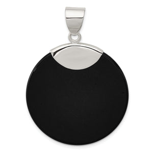 Round Black Onyx Pendant in Sterling Silver, 47mm - Sophia Jewelers