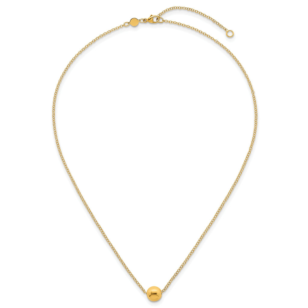 14k Polished 7.5mm Round Bead 16 inch Necklace Plus 2 inch Extender