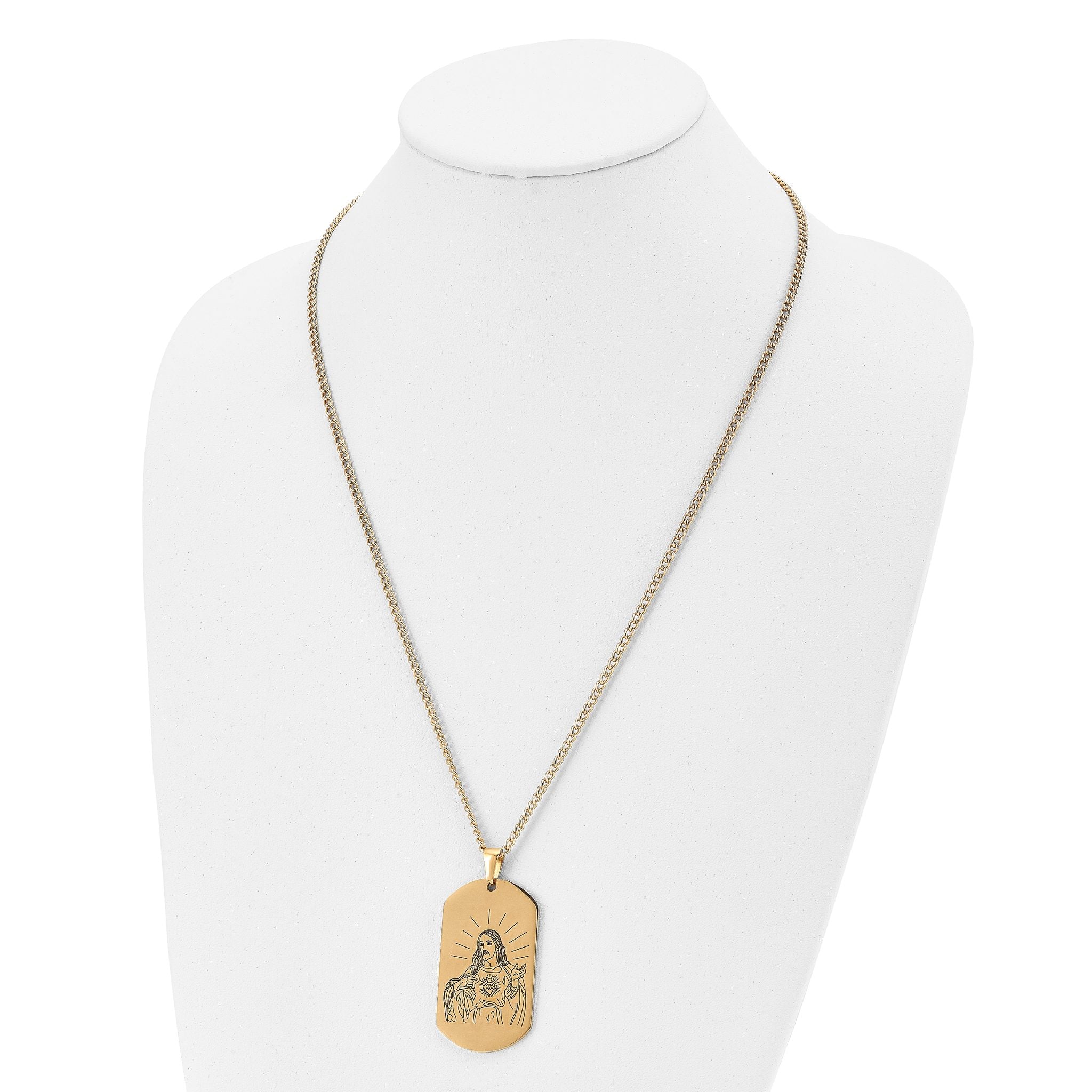 Etched Jesus Dog Tag Necklace in Gold-Tone Stainless Steel