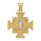 14K Gold St. Benedict Pendant with Rhodium Accents, Polished and Reversible