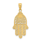 14K Gold Diamond-Cut Filigree Chamseh Pendant  Elegant and Themed Style