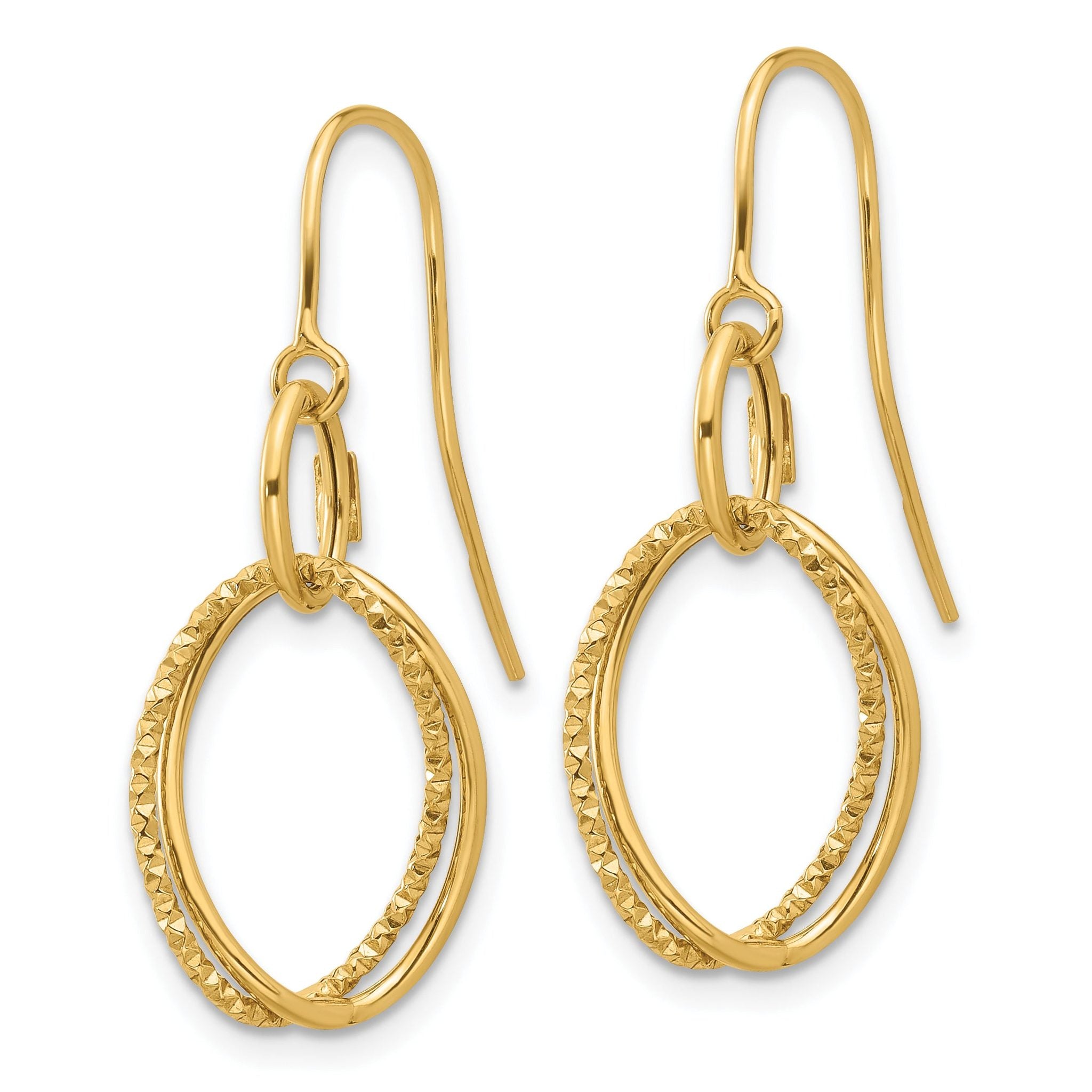 10K Polished and Textured Shepherd Hook Dangle Earrings Secondary image