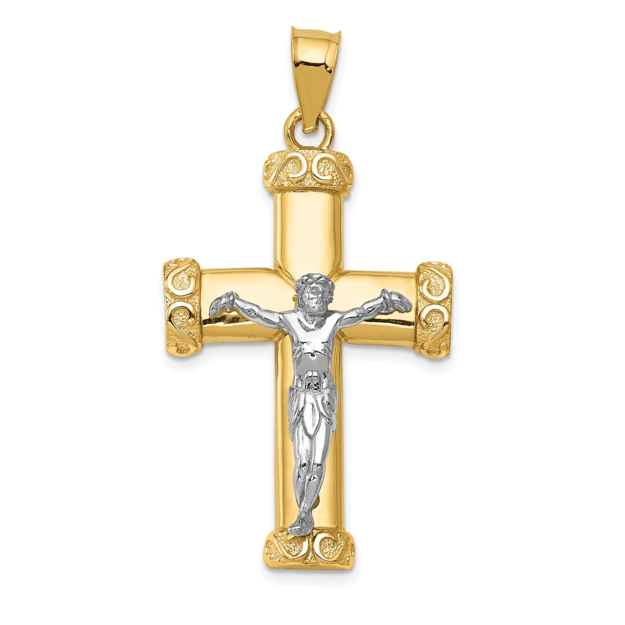 14K Two-Tone Gold Crucifix Pendant with Textured Design Solid and Elegant Main image