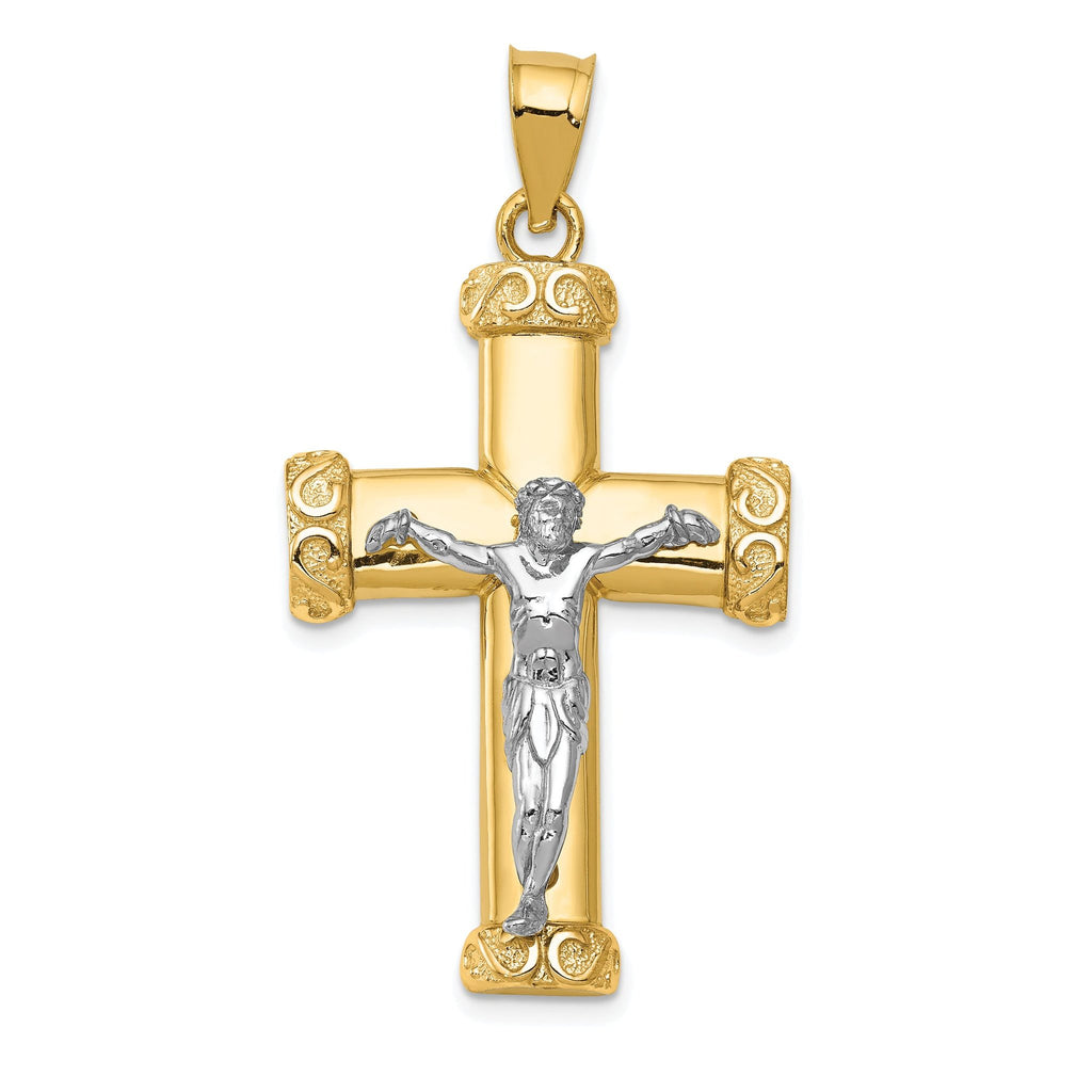 14K Two-Tone Gold Crucifix Pendant with Textured Design Solid and Elegant