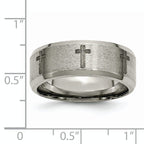 Titanium Wedding Band with Laser Cross Design and Beveled Edge