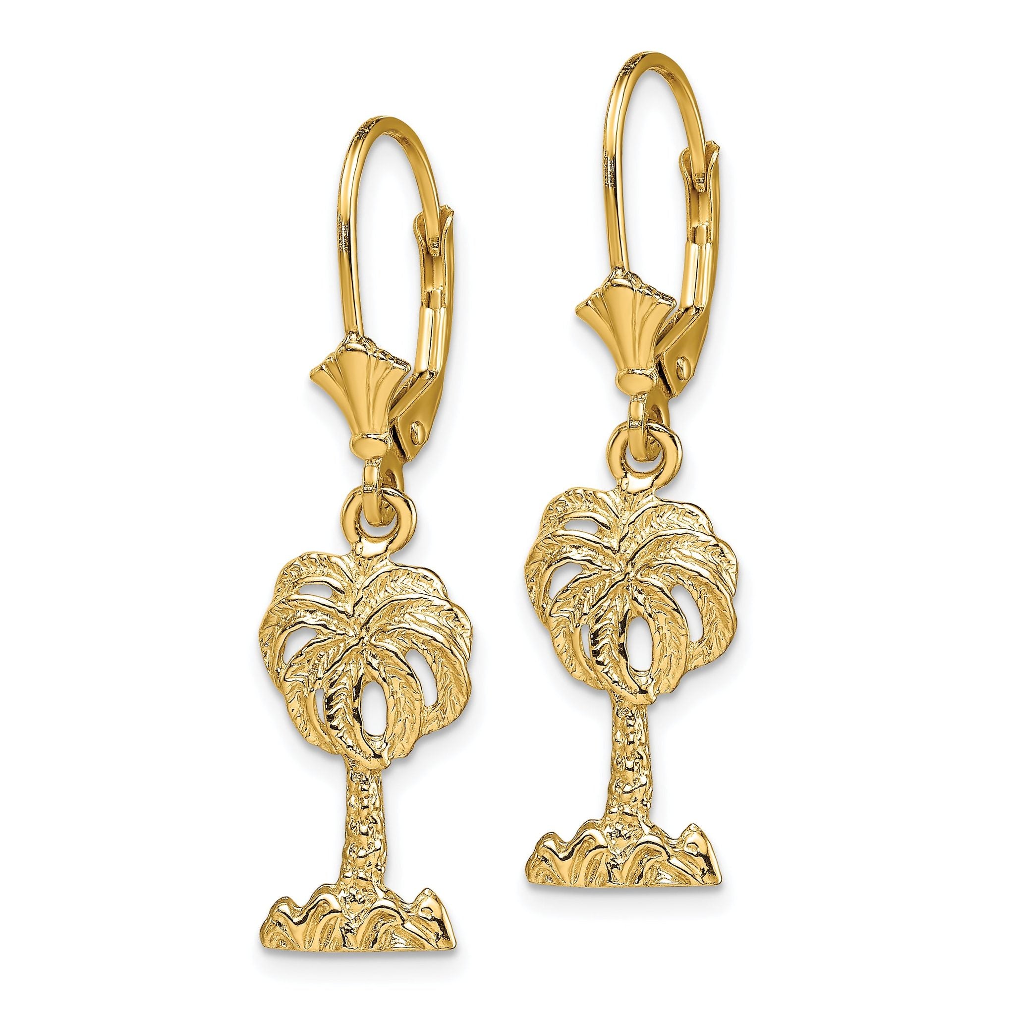 14K Palm Tree Leverback Earrings Secondary image