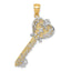 14K Gold Filigree Heart Key Charm with White Rhodium Accent Polished Finish