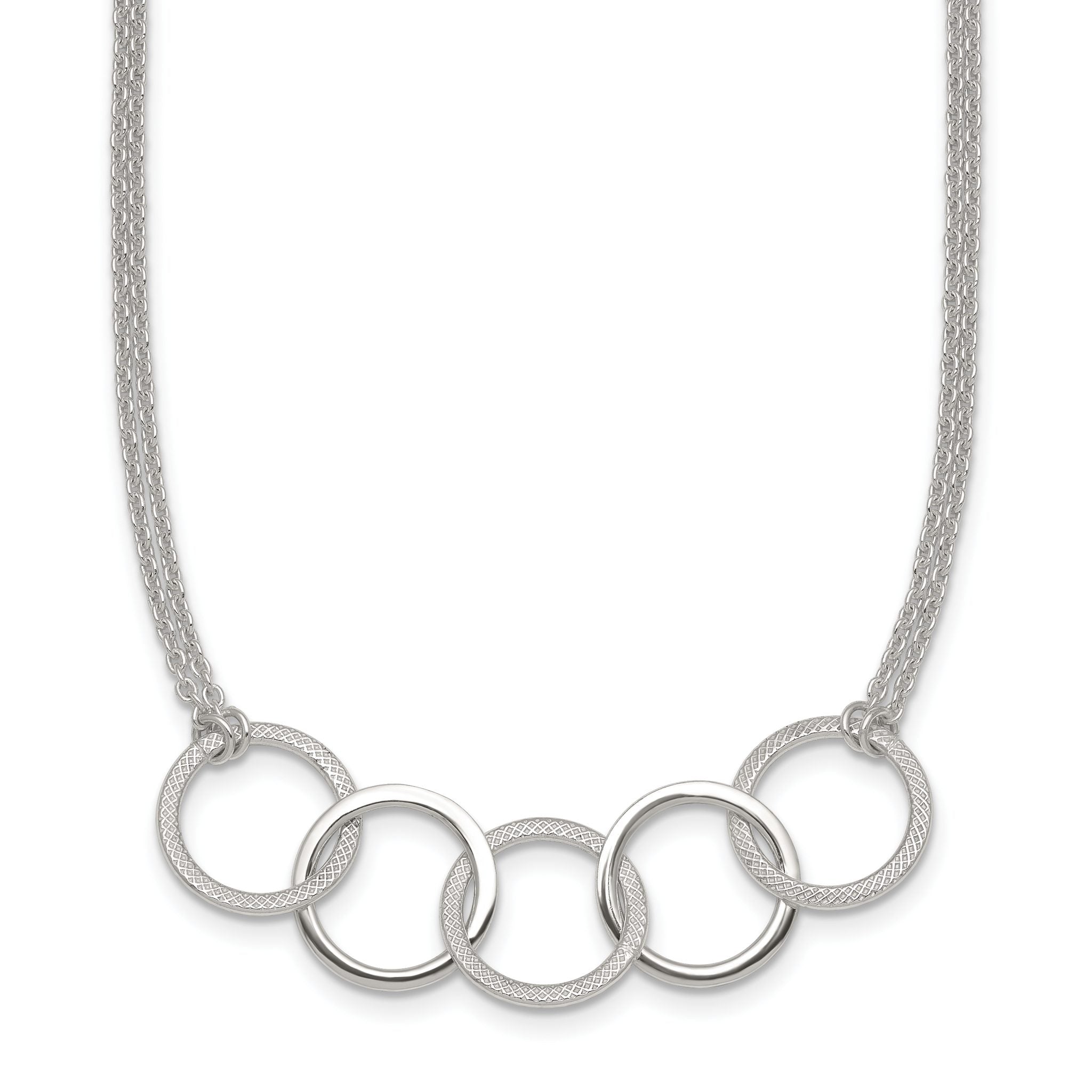 Sterling Silver Polished Textured Double Strand Interlinking Circles 16 inch Necklace Main image