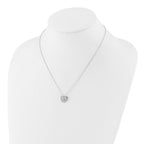 Sterling Silver RH-plated CZ Heart 18in Necklace and Post Earring Set