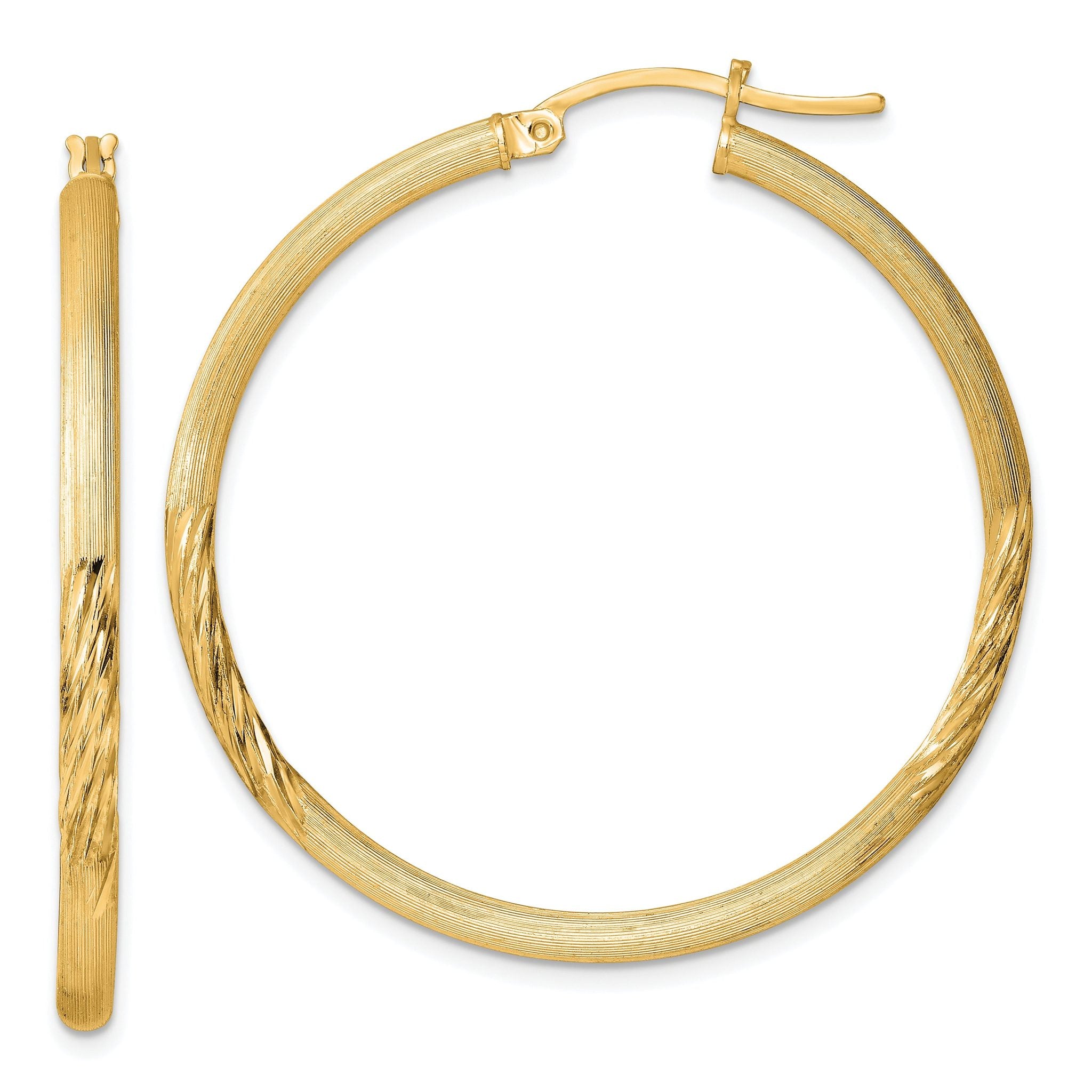Sterling Silver Flash Gold-plated 2.5mm Polished/Satin D/C Hoop Earrings Main image