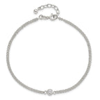 Sterling Silver Bezel CZ 2-Strand 9in Plus 1 in Ext. Anklet