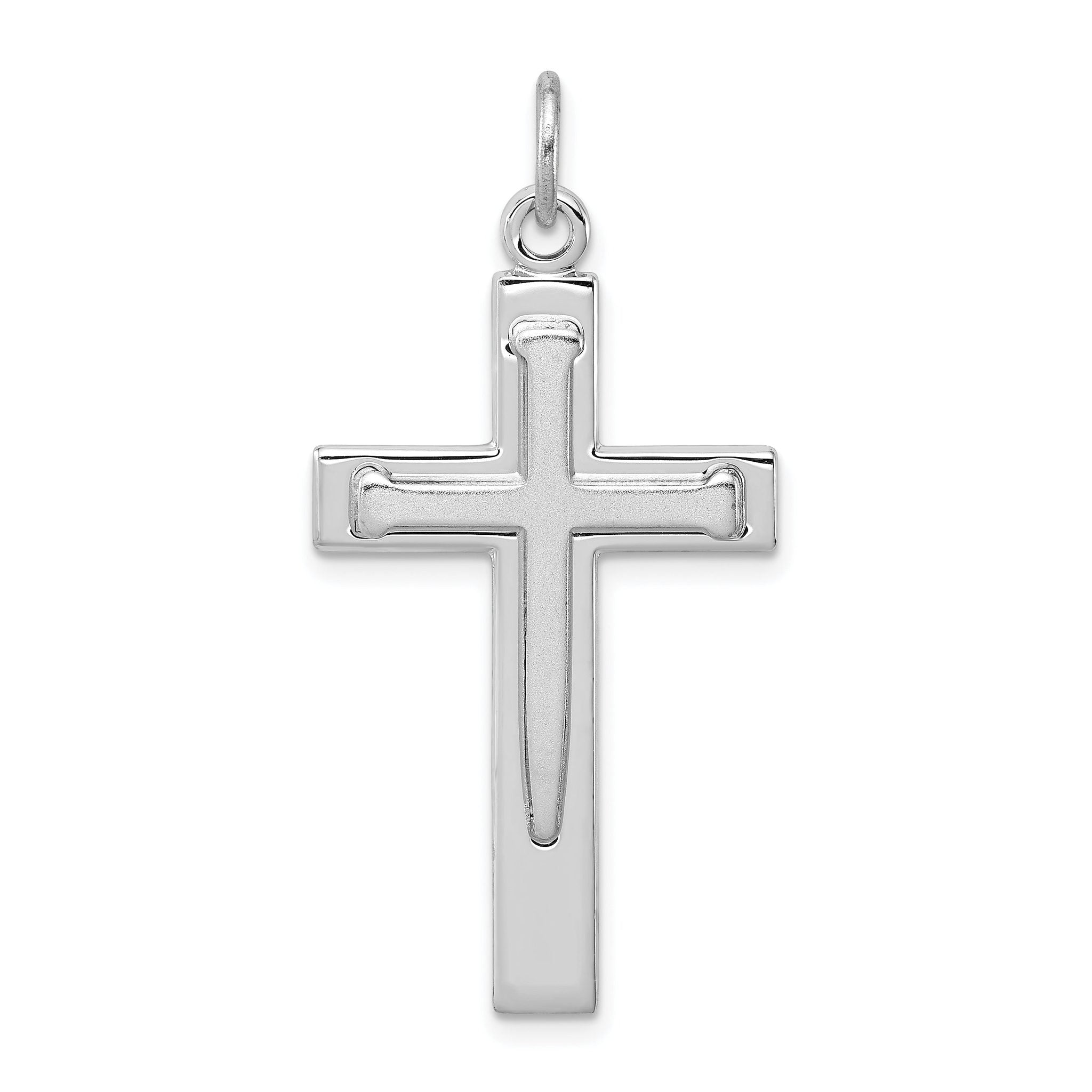 Sterling Silver 925 Rhodium-Plated Cross Pendant with Satin & Polished Finish Main image