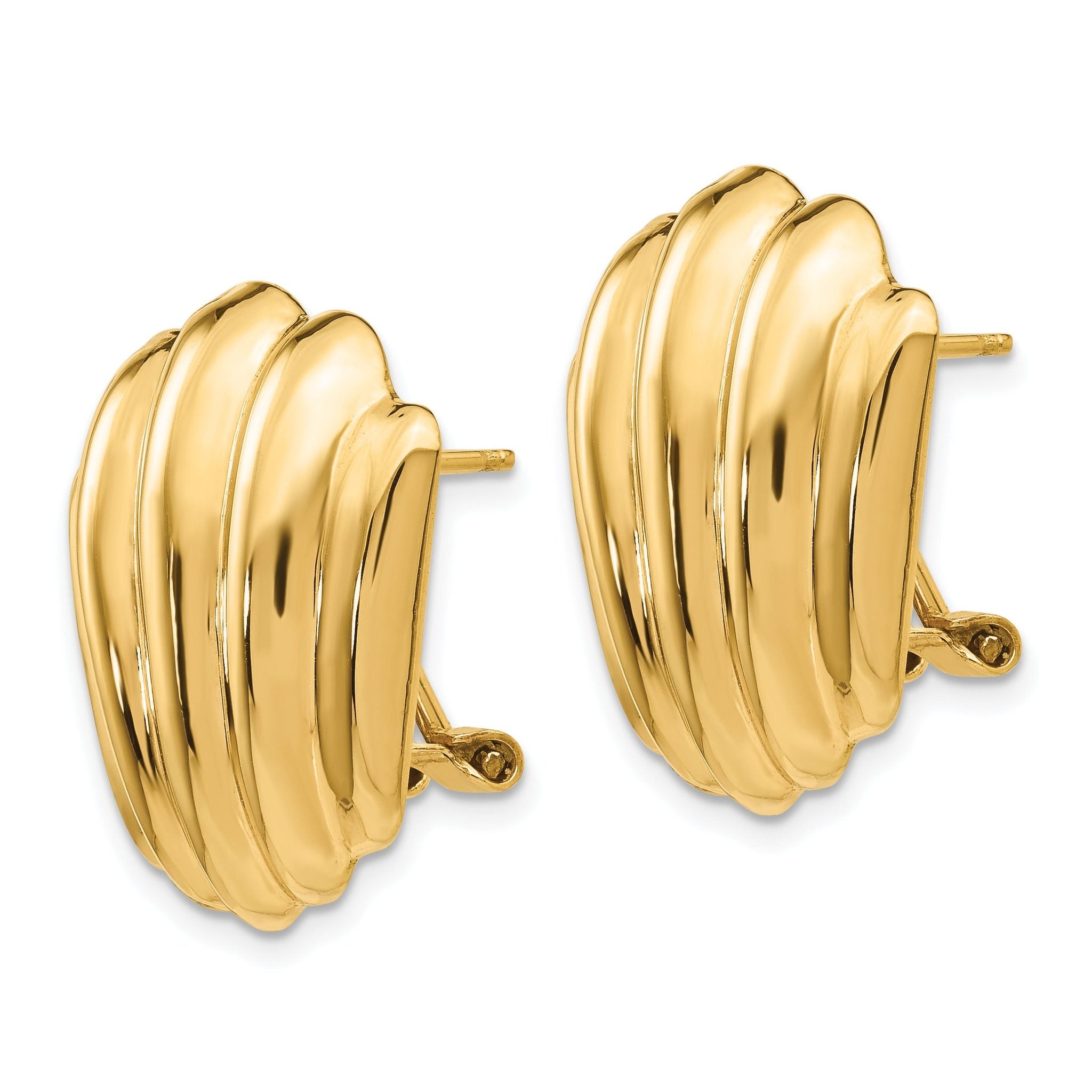 14K Gold Polished Button Earrings with Omega Back Clip Secondary image