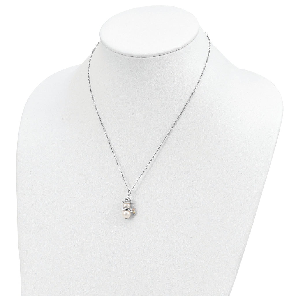 Landstrom's Mt. Rushmore Black Hills Sterling Silver 12K Gold Accents Imitation Pearl Snowman 18 inch Spring Ring Clasp Necklace
