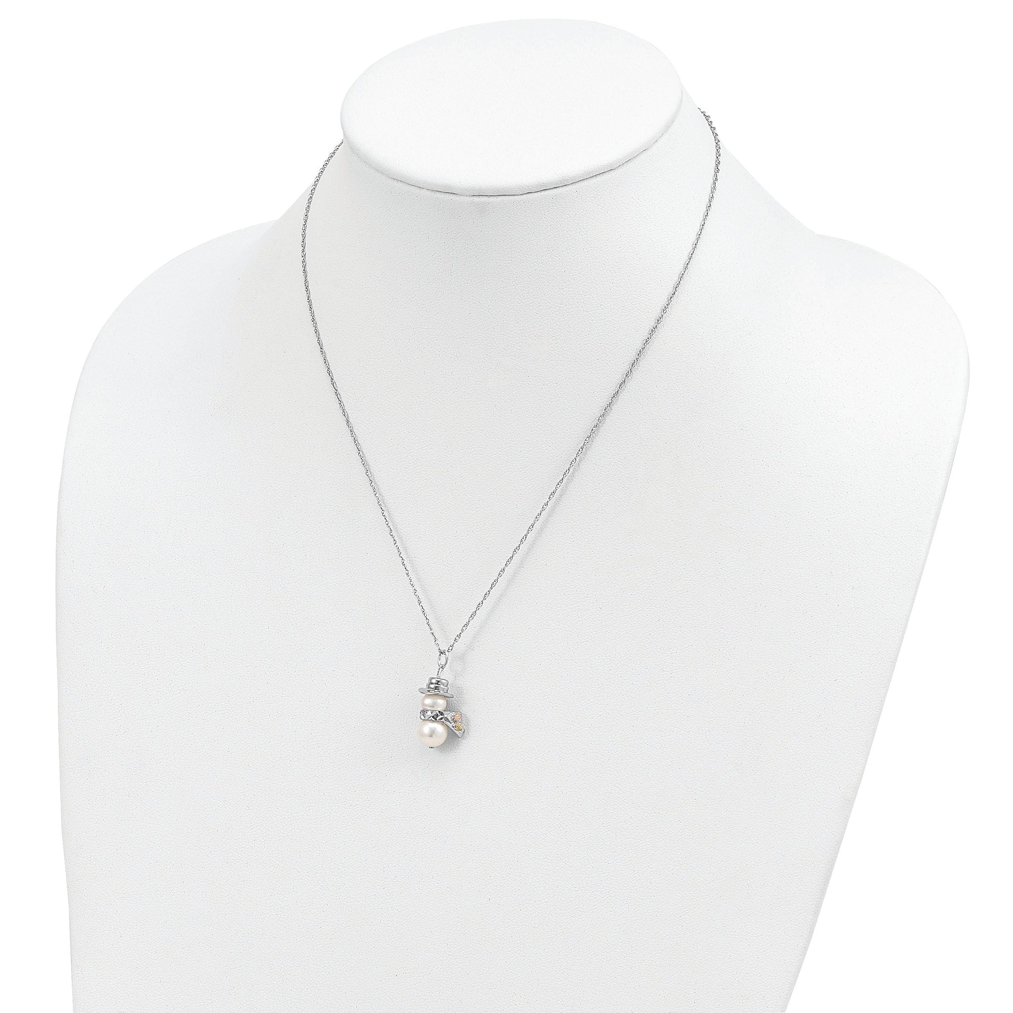 Landstrom's Mt. Rushmore Black Hills Sterling Silver 12K Gold Accents Imitation Pearl Snowman 18 inch Spring Ring Clasp Necklace