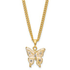 Luxury Giftware Pewter Bejeweled Crystals Gold-tone Enameled BUTTERFLY NECTAR Blue Flower Butterfly Ring Holder Trinket Box with Matching 18 Inch Necklace