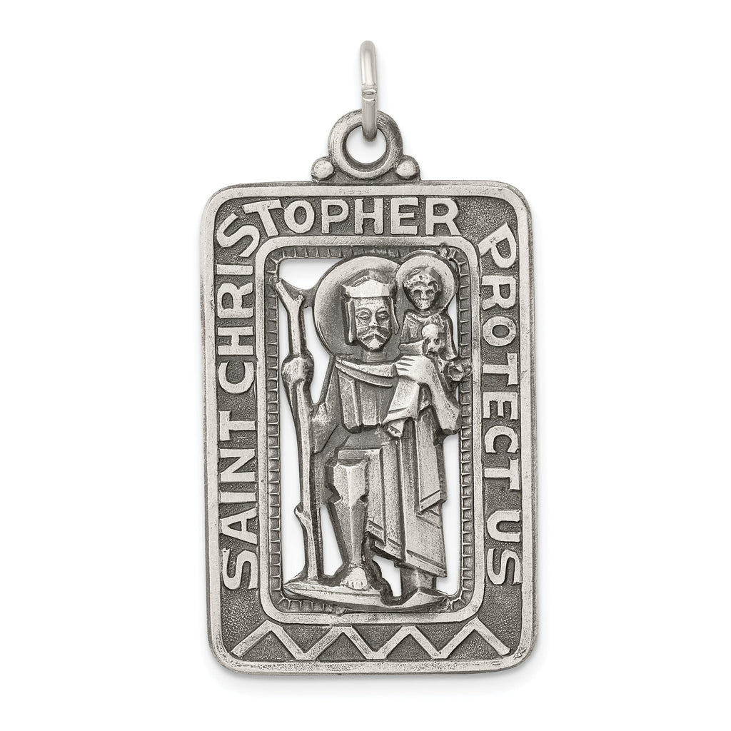 Sterling Silver 925 St. Christopher Medal with Antiqued Brushed Finish