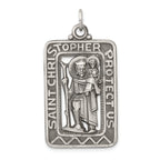 Sterling Silver 925 St. Christopher Medal with Antiqued Brushed Finish