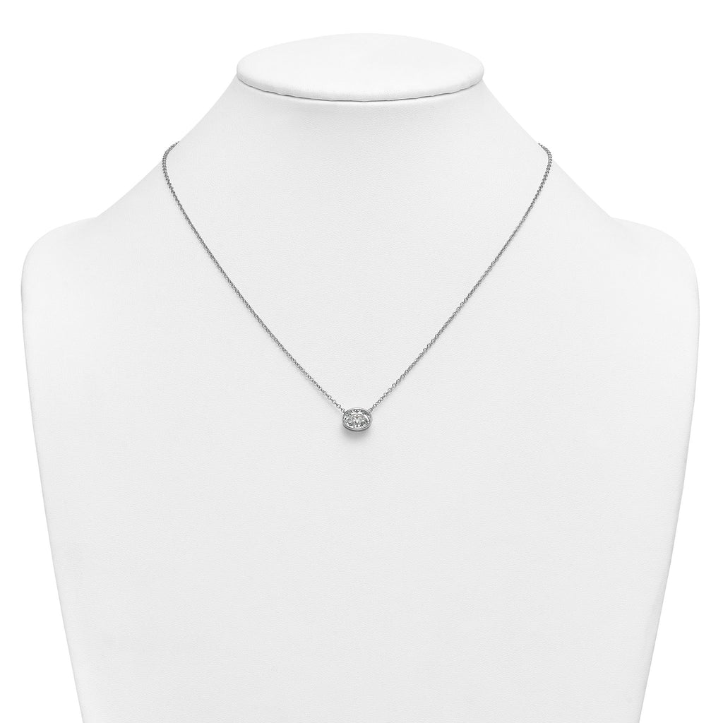 14k White Gold 1 1/2 carat Certified Lab Grown Diamond VS+ F+ Oval Complete 18 inch Bezel Set Necklace