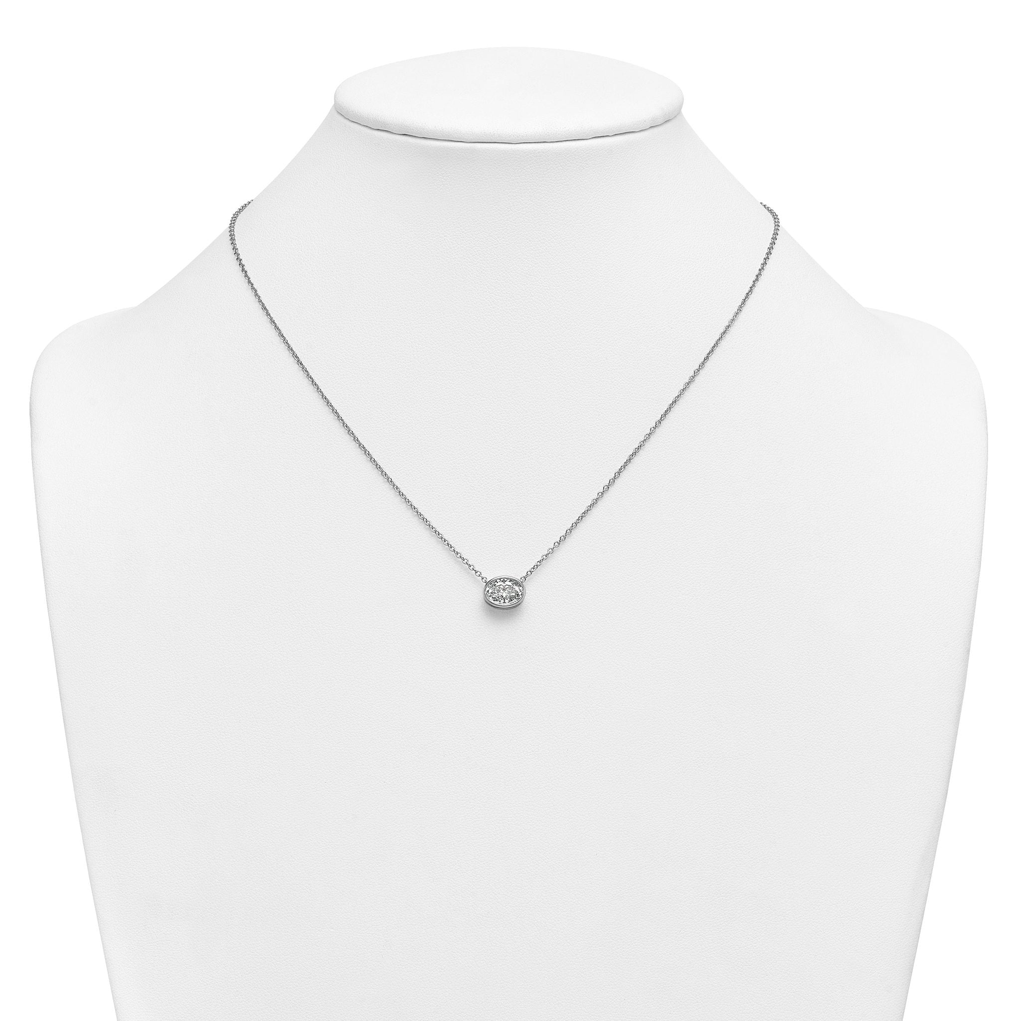 14k White Gold 1 1/2 carat Certified Lab Grown Diamond VS+ F+ Oval Complete 18 inch Bezel Set Necklace