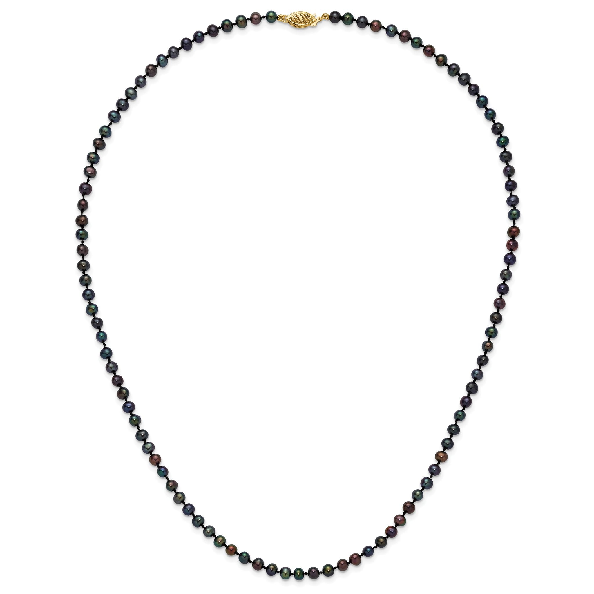 14k 4-5mm Black Near-Round Freshwater Cultured Pearl 7.5 inch Bracelet