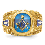 10k Men's Polished and Nugget Textured with Blue Enamel and Lab Created Sapphire Blue Lodge Master M