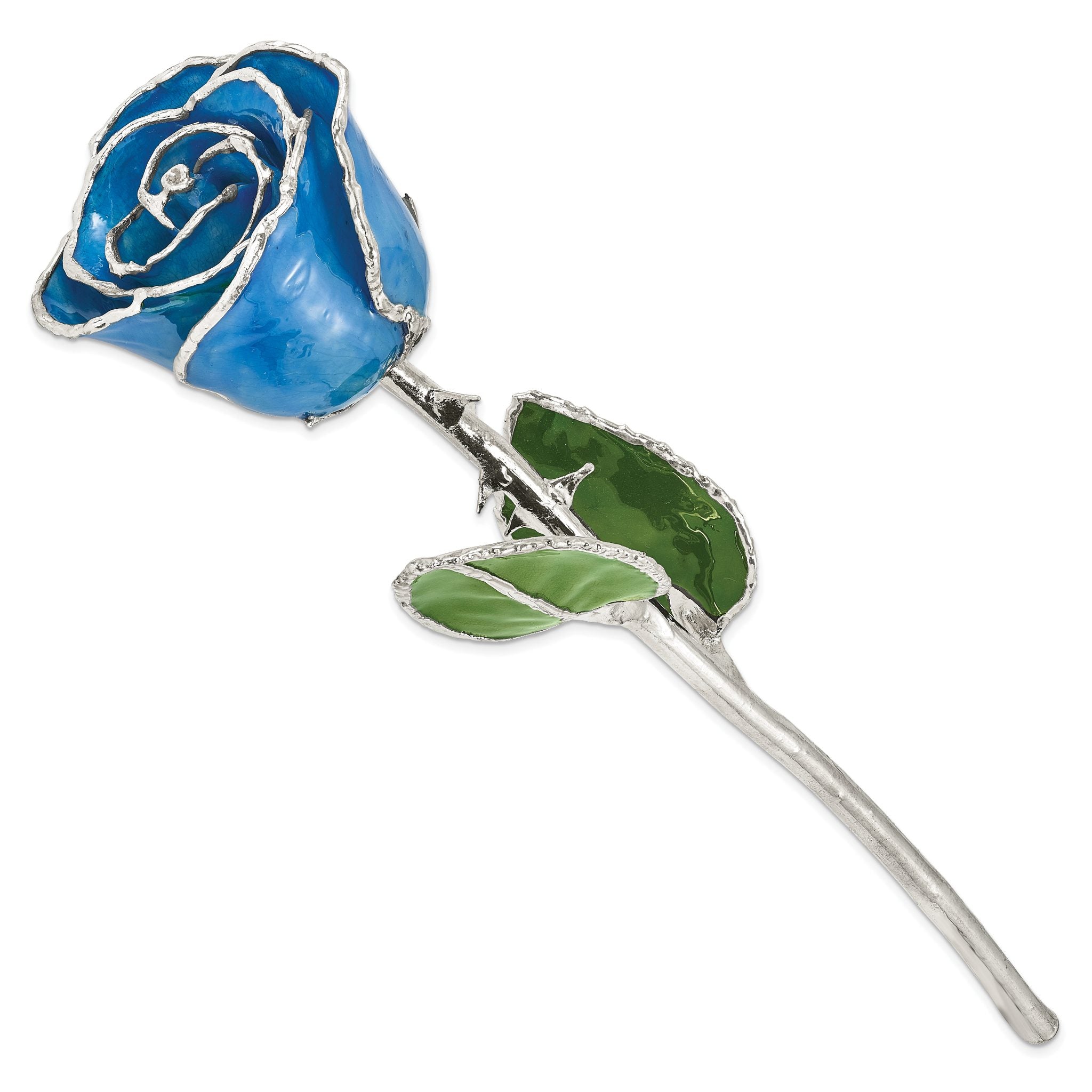 Blue Lacquer Dipped Silver Trimmed Real Rose Secondary image