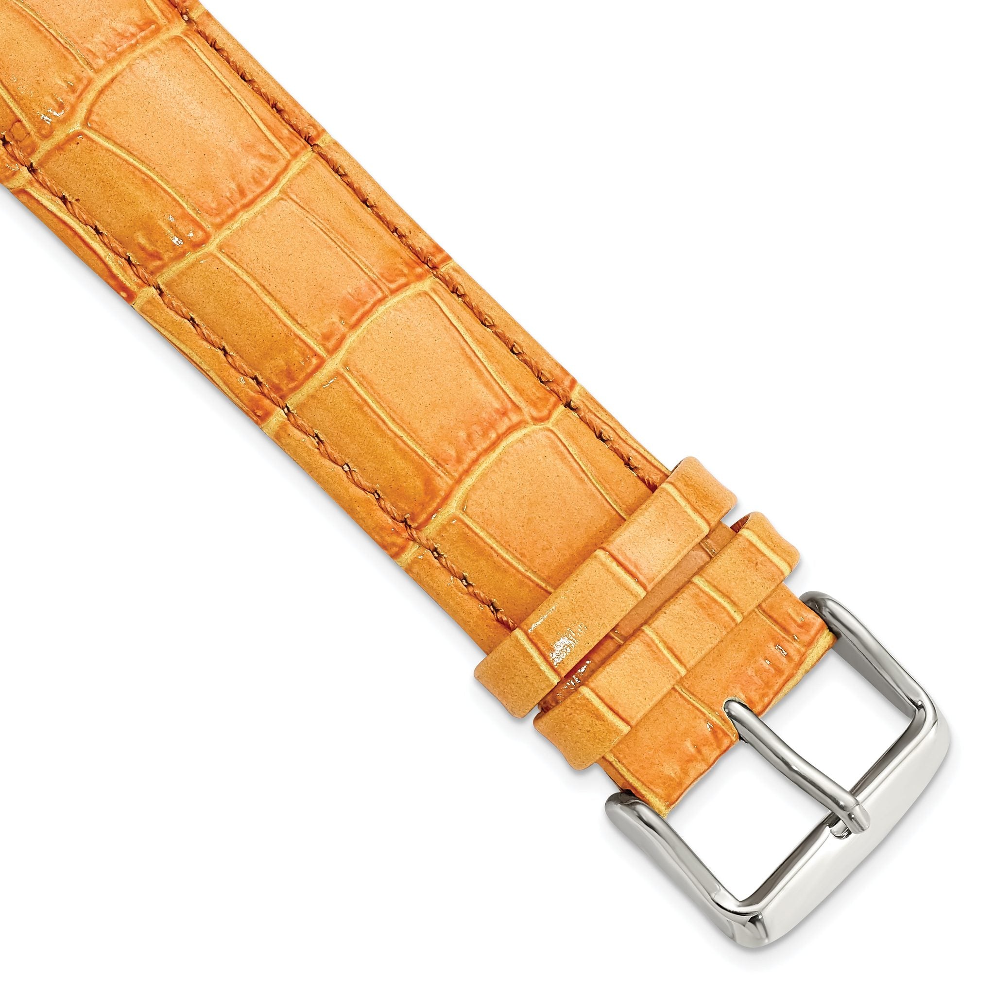 22mm Long Orange Crocodile Grain Chronograph Leather with Silver-tone Buckle 8.5 inch Watch Band