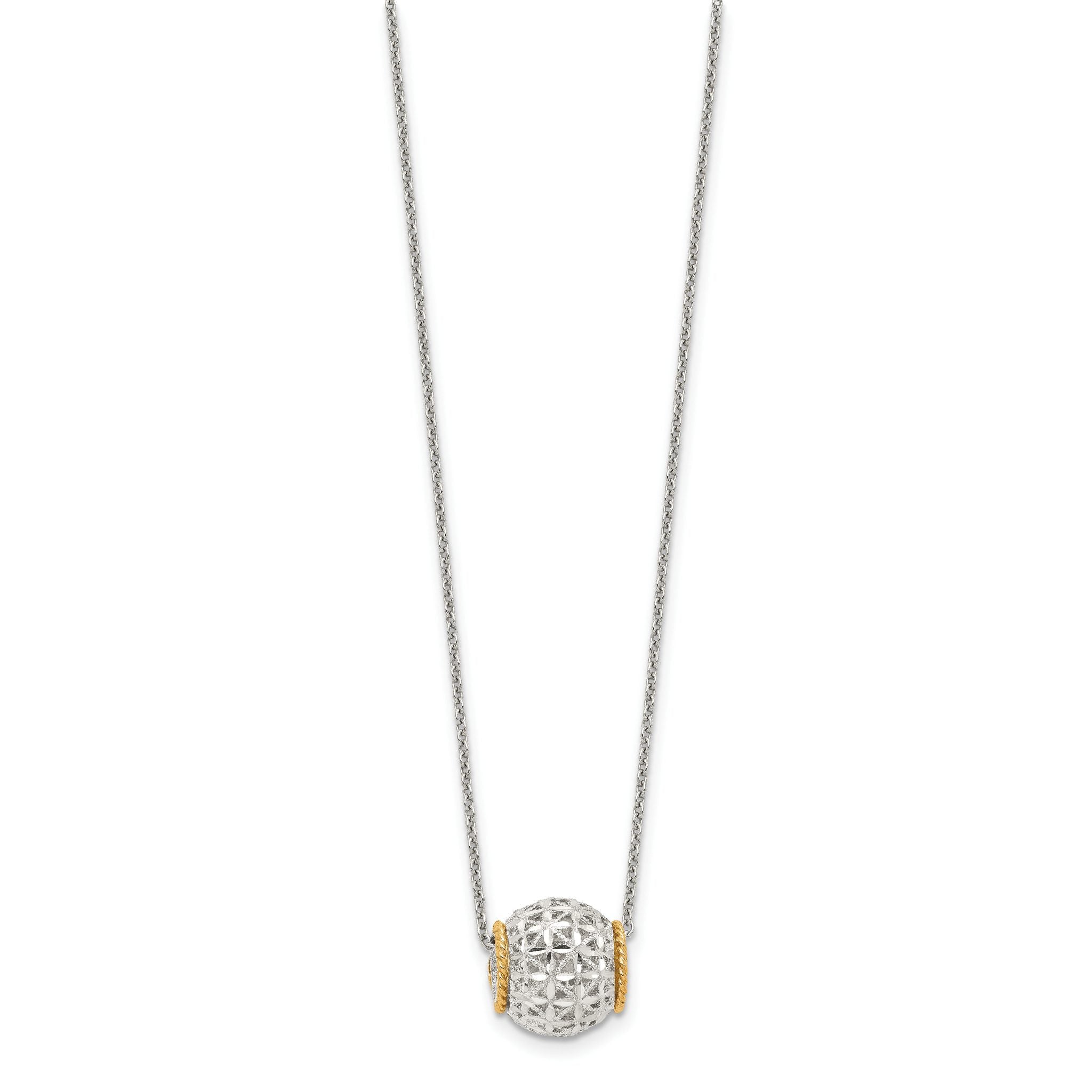 Sterling Silver Rhod-pltd With 14k Accent Spinner Barrel Pendant Necklace Secondary image