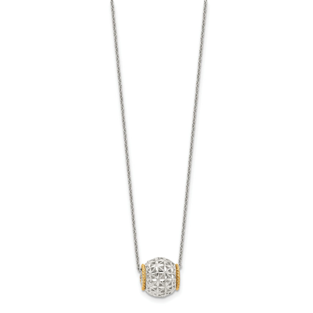 Sterling Silver Rhod-pltd With 14k Accent Spinner Barrel Pendant Necklace