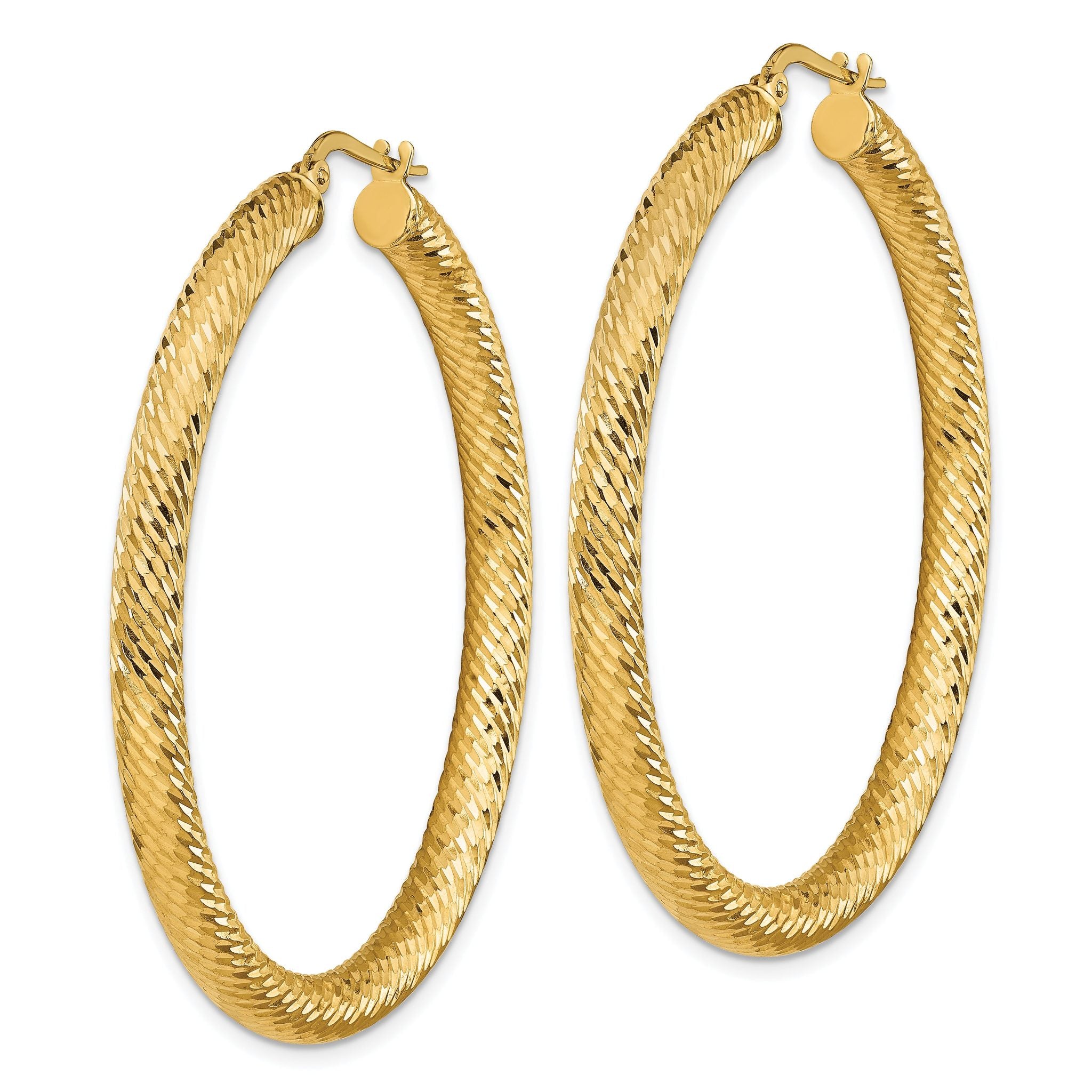 14k 4x50mm Diamond-cut Round Hoop Earrings Secondary image