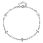 Sterling Silver Dragonflies 8 inch Plus 1 inch Extender - Total 9 inch Anklet